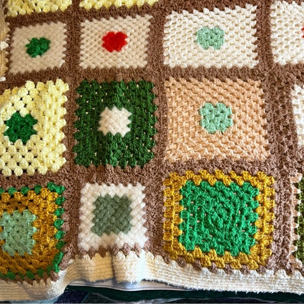 Beautiful handmade afghan -brown, green, gold, etc